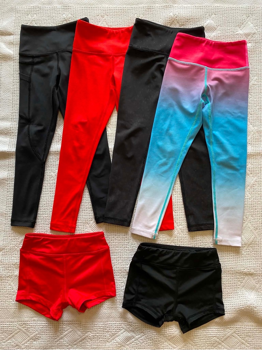 Zyia Kids Leggings & Shorts Set - Black, Red, Pink/Blue Ombre